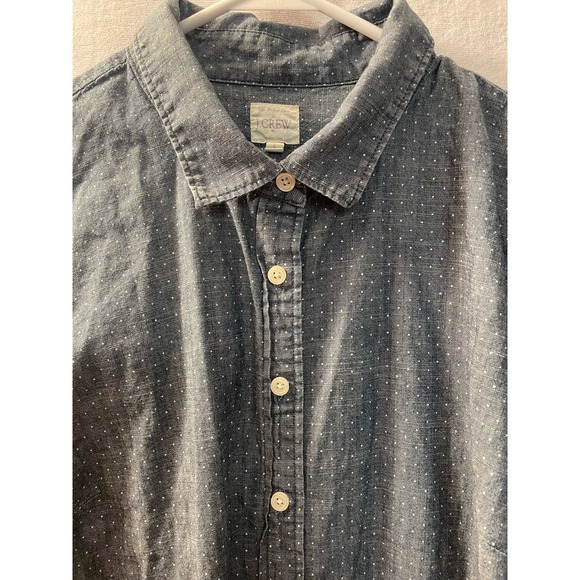 J. Crew blue jean denim white dots button up womens long sl Large casual‎ shirt - Picture 3 of 5